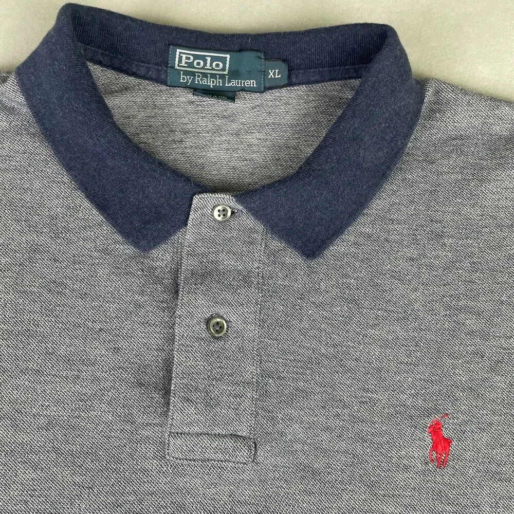 Vintage Polo by Ralph Lauren Shirt Mens XL 100% Pima Cotton Gray-Blue Collar Y2K